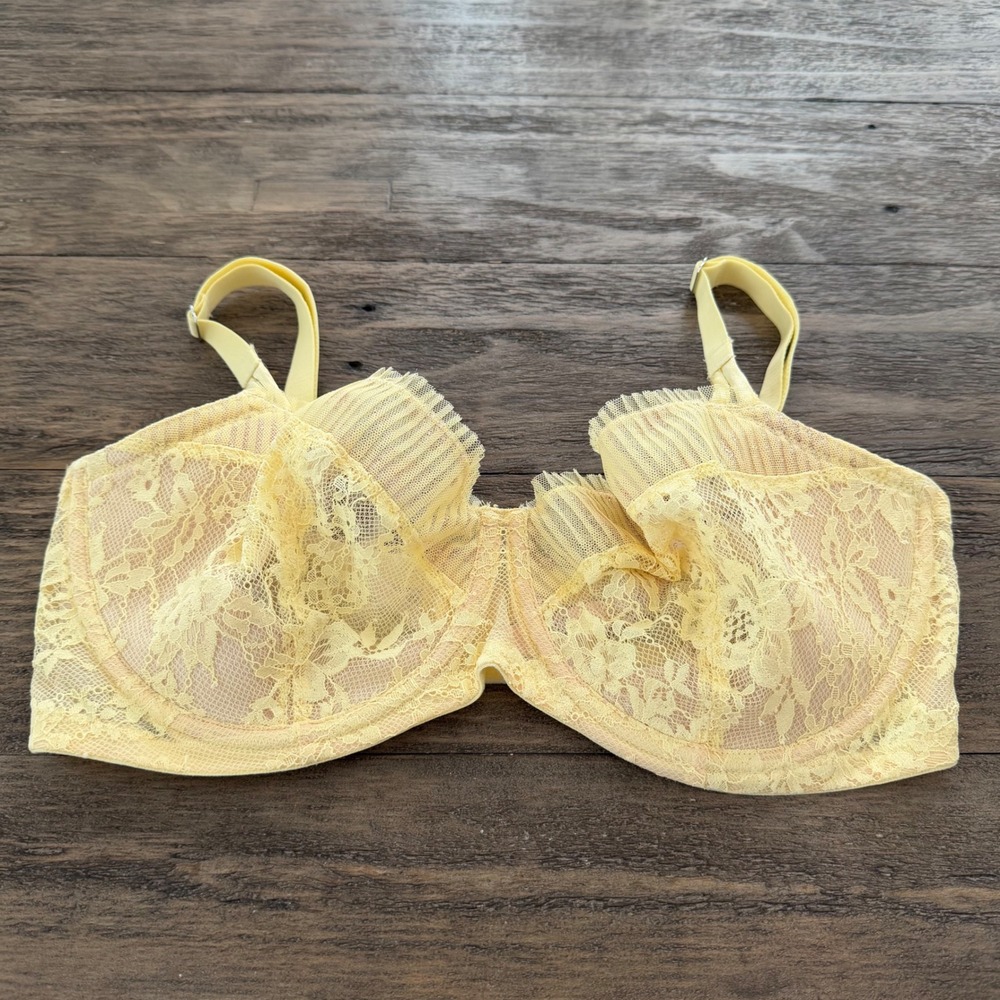 Victoria's Secret Pastel Yellow Lace Unlined Balconette Bra 34DDD 385647-D92
